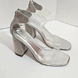 Chunky sparkel heel clear ankle strap Wild Pair 9 nwot